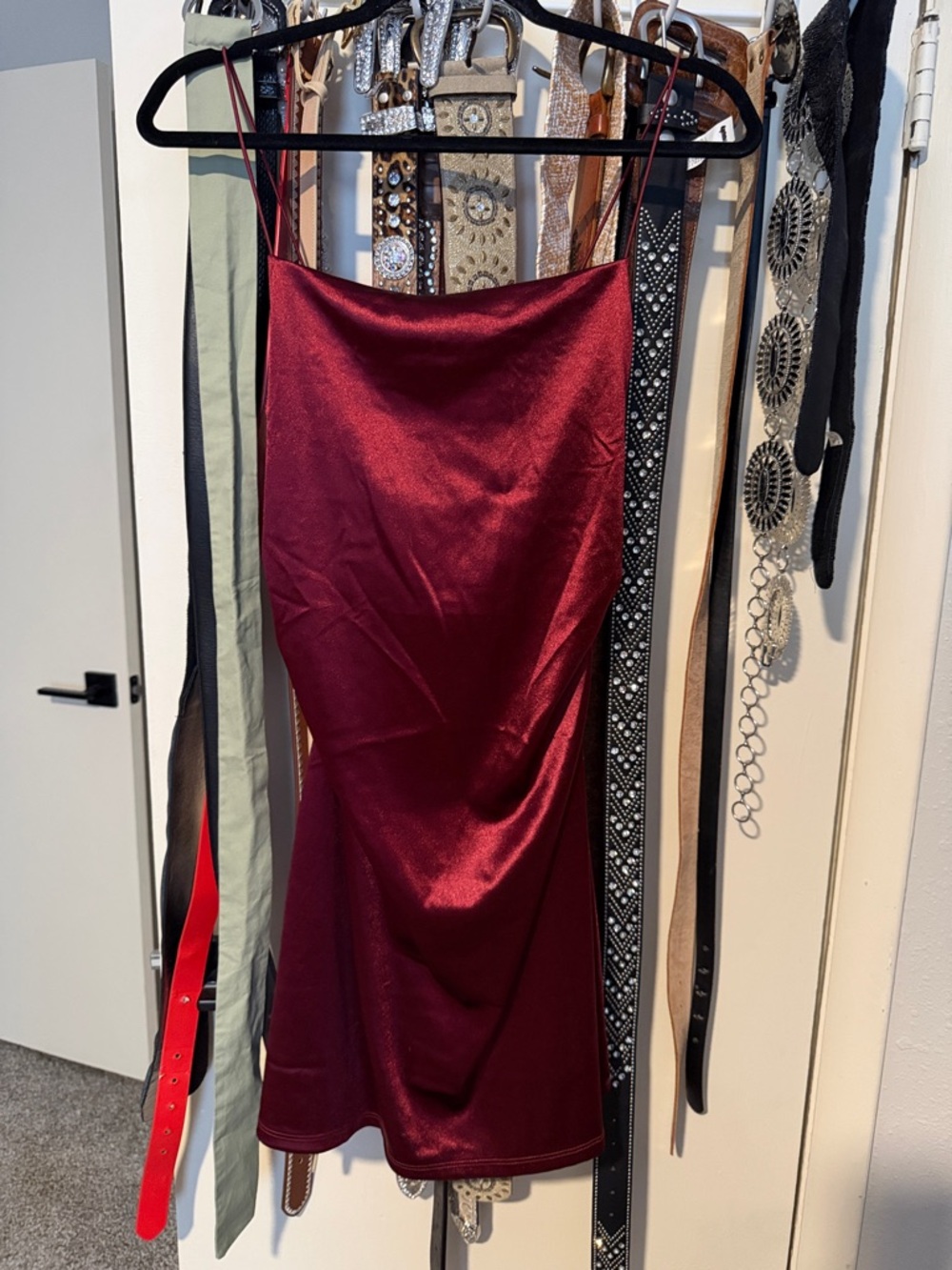 H&M Satin Slip Mini Dress in Burgundy